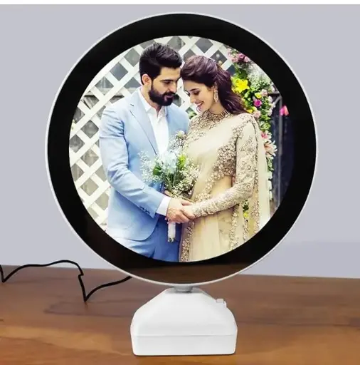 Round Magic Mirror Tabletop Customized Photo Frame (White)