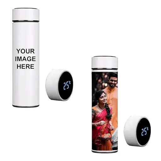 Personalized Stainless Steel White LED Temperature Water Bottle with Your Photo/Design